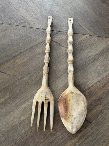 Mid century wood fork spoon - wood,